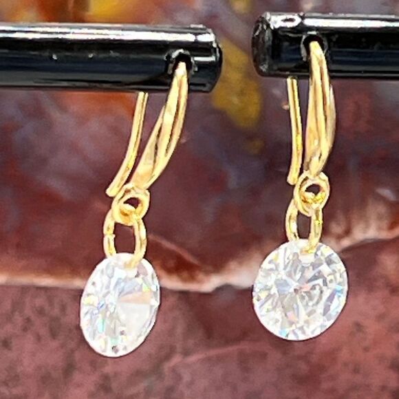 Gold Drill Drop Dangle Earrings Swarovski Crystal - Picture 3 of 6